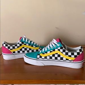Vans old skool checkerboard skate shoe - multi